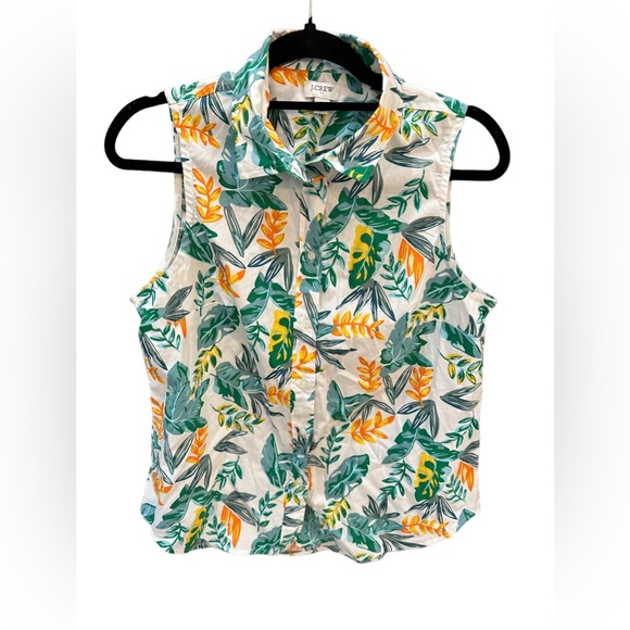 J. Crew Sleeveless Pineapple Cotton Poplin Shirt Signature Fit Size M - Picture 2 of 6